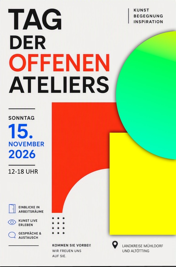 Originales Plakat zum Tag der offenen Ateliers am 15. November 2026 — Vorschau des ersten Flyer-Panels